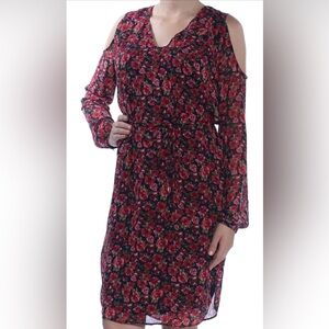 Lauren Ralph Lauren Black Red Floral Cold-Shoulder Long Sleeve Dress